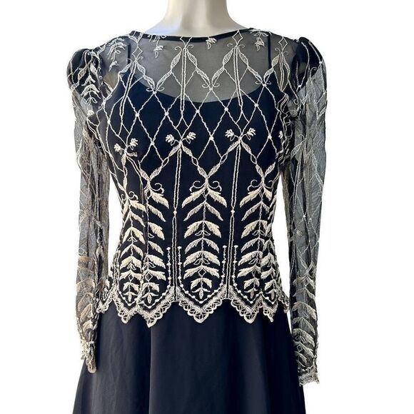 Cachet by Bari Protas Vintage Size Small Black Maxi Dress Lovely Gold Embroidery - Picture 8 of 13